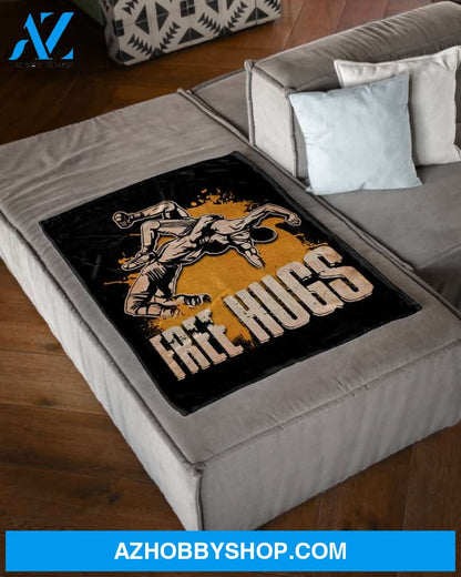 Free Hugs Wrestling Fleece Blanket Home Decor Bedding Couch Sofa Soft And Comfy Cozy Gift For Wrestling Lovers, Gift For Friend Family