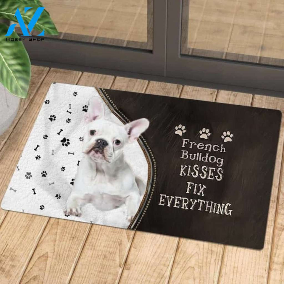 French Bulldog 3 Doormat, Kisses Fix Everything Doormat, Dog Welcome Mat, Funny Welcome Mats for Dogs Lovers