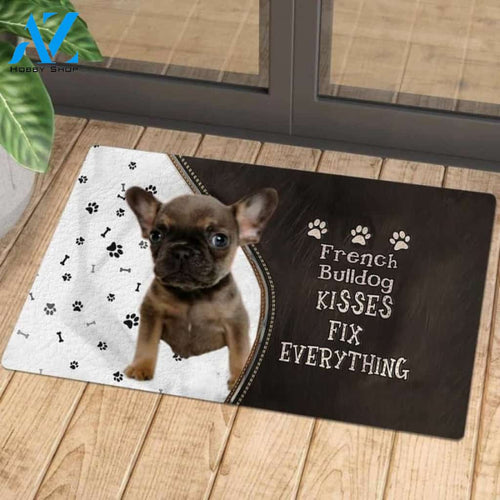 French Bulldog 4 Doormat, Kisses Fix Everything Doormat, Dog Welcome Mat, Funny Welcome Mats for Dogs Lovers