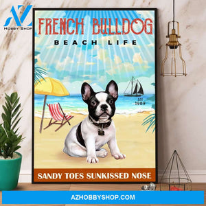 French Bulldog Beach Life Canvas And Poster, Wall Decor Visual Art
