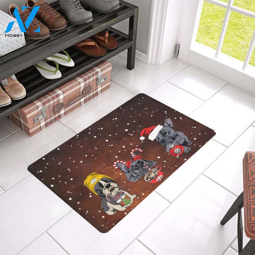 French Bulldog Christmas Easy Clean Welcome DoorMat | Felt And Rubber | 40x60 cm | 45x75 cm | 60x90 cm | Colorful | DO1433