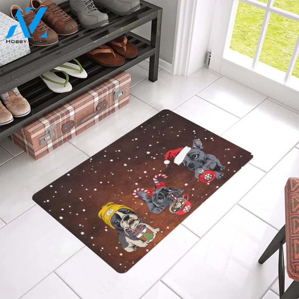 French Bulldog Christmas Easy Clean Welcome DoorMat | Felt And Rubber | 40x60 cm | 45x75 cm | 60x90 cm | Colorful | DO1433