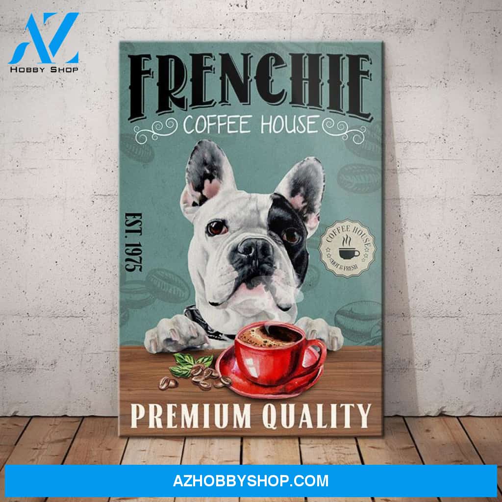 French Bulldog Coffee House Canvas Wall Art, Wall Decor Visual Art