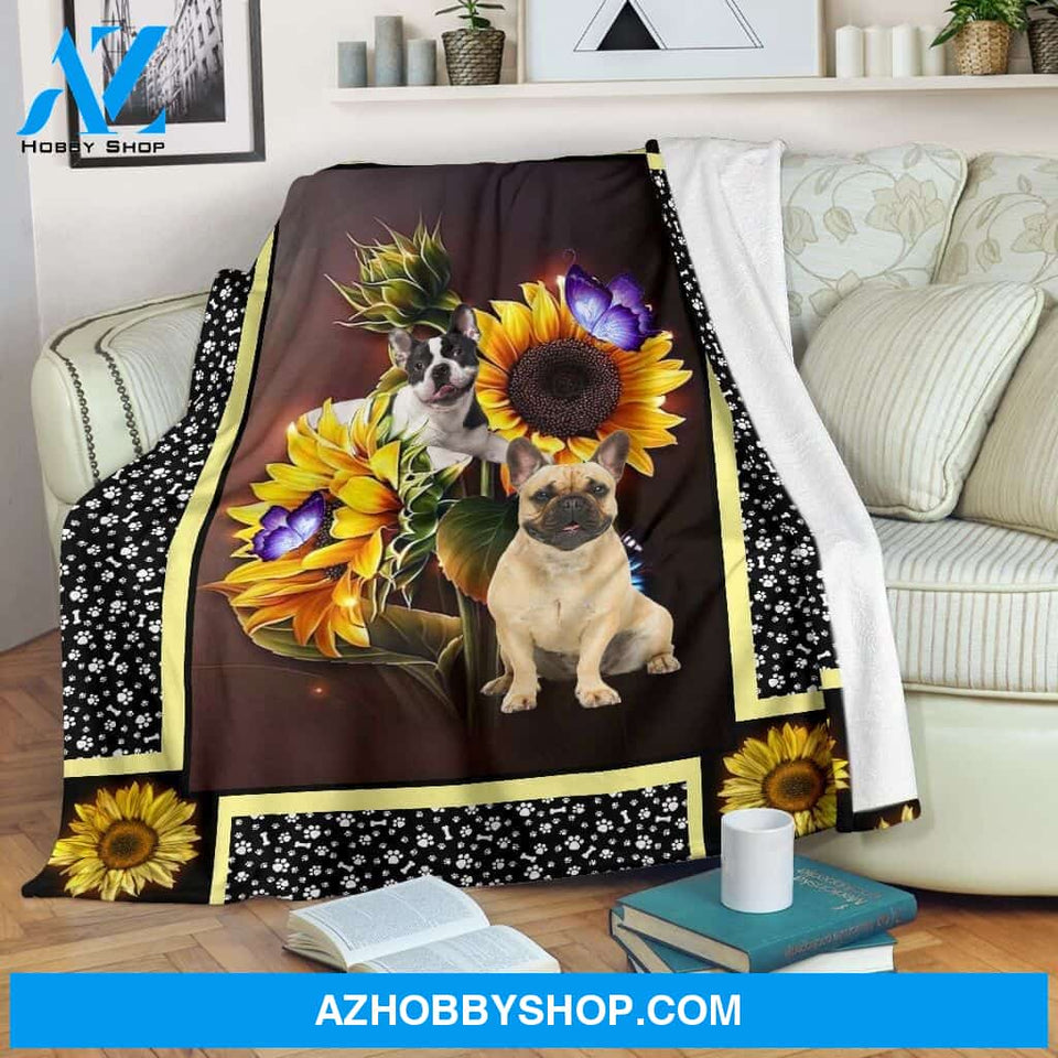 French bulldog dark sunflower Fleece Blanket