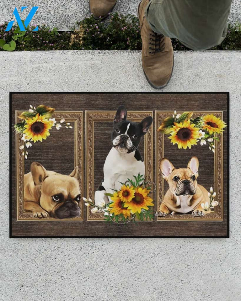 French Bulldog Dog And Sunflowers Doormat Welcome Mat Housewarming Gift Home Decor Funny Doormat Best Gift Idea For Dog Lovers Gift For Friend