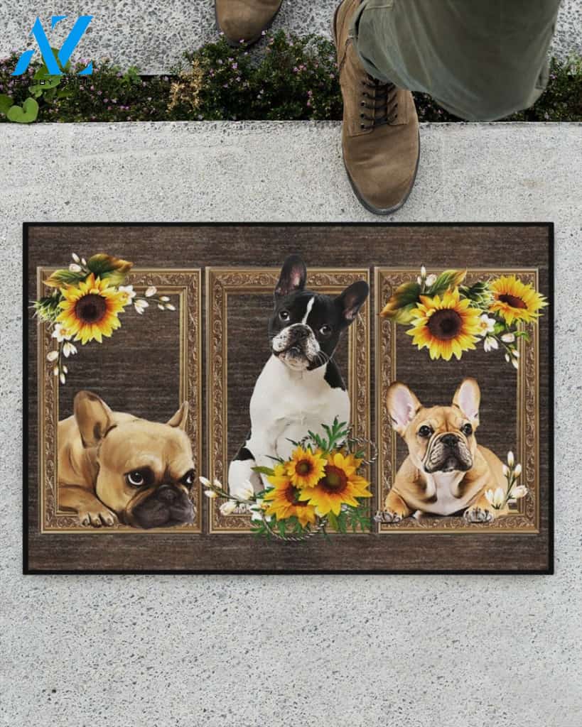 French Bulldog Dog And Sunflowers Doormat Welcome Mat Housewarming Gift Home Decor Funny Doormat Best Gift Idea For Dog Lovers Gift For Friend