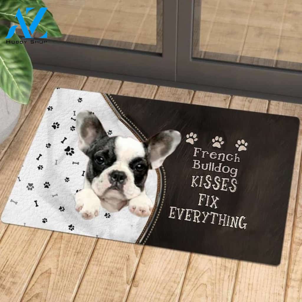 French Bulldog Doormat, Kisses Fix Everything Doormat, Dog Welcome Mat, Funny Welcome Mats for Dogs Lovers