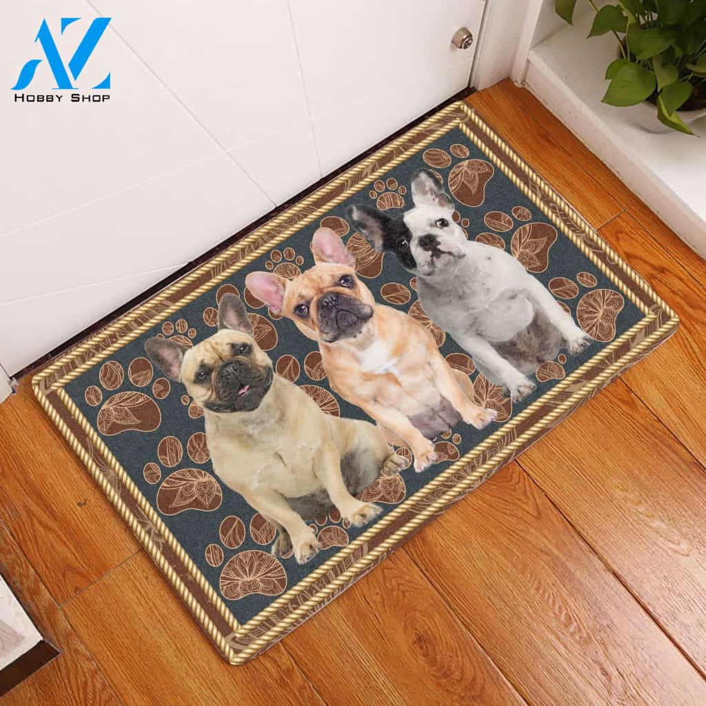 French Bulldog Flower Paw H7804 - Door Mat | Welcome Mat | House Warming Gift