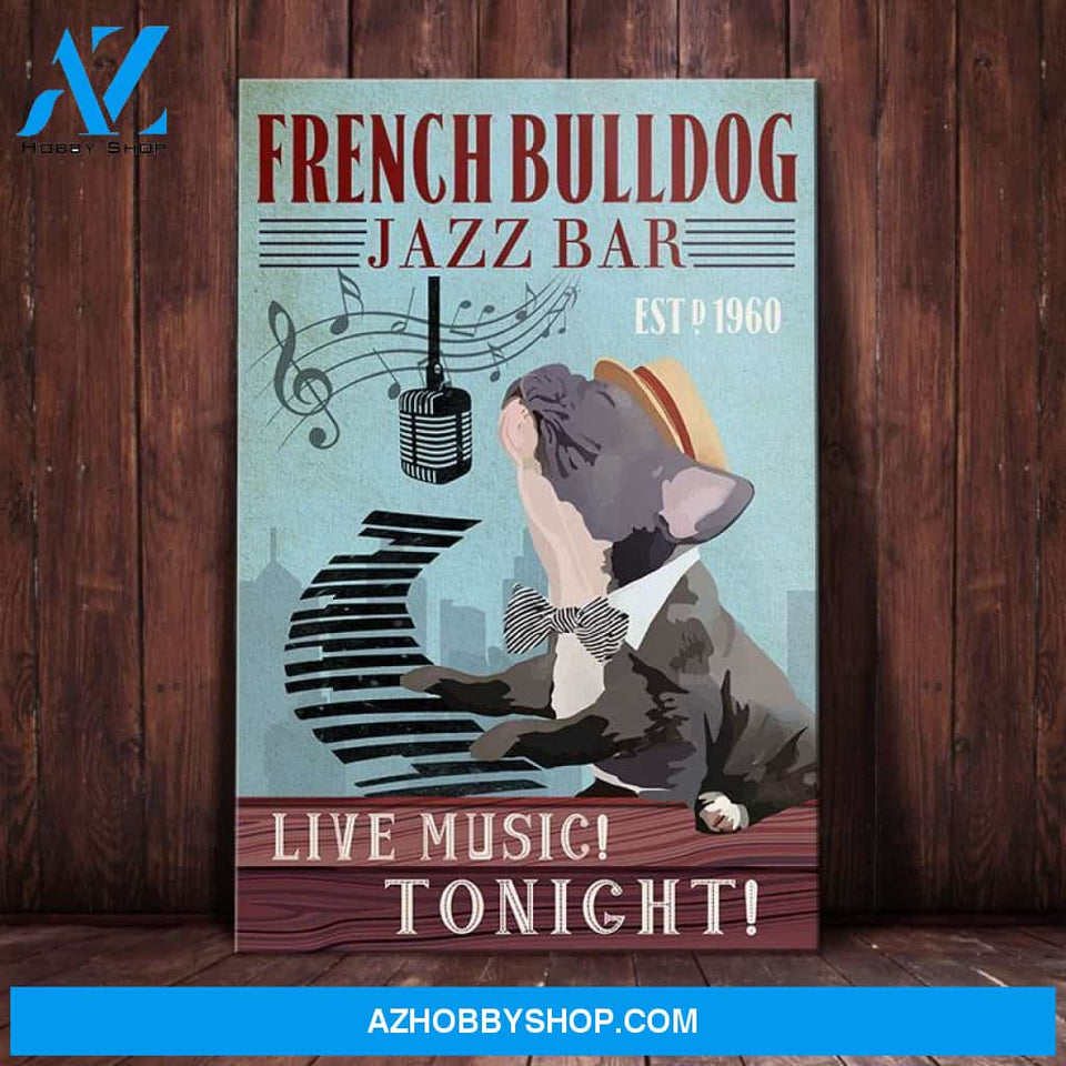 French Bulldog Jazz Bar Canvas Wall Art, Wall Decor Visual Art
