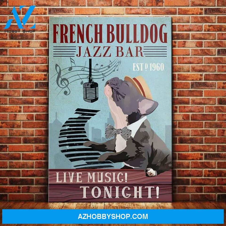French Bulldog Jazz Bar Canvas Wall Art, Wall Decor Visual Art