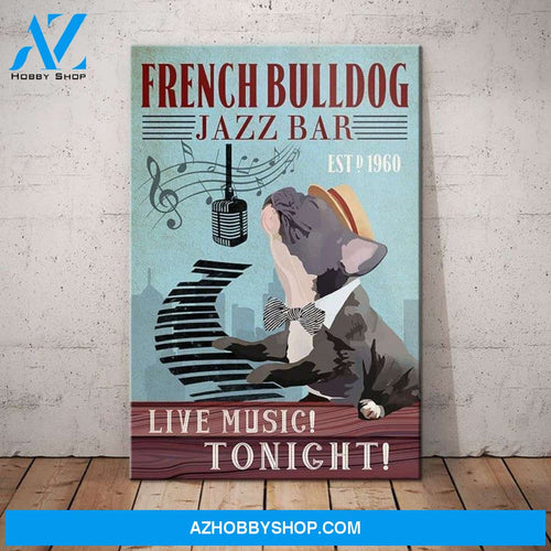French Bulldog Jazz Bar Canvas Wall Art, Wall Decor Visual Art