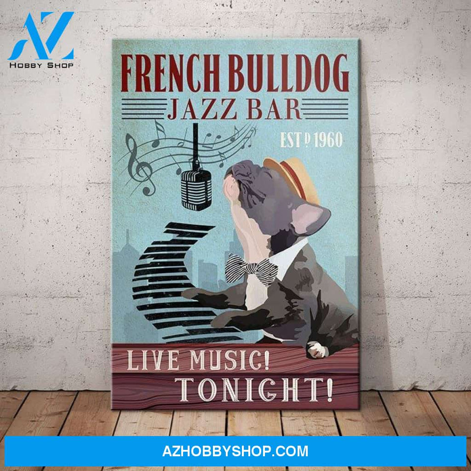 French Bulldog Jazz Bar Canvas Wall Art, Wall Decor Visual Art