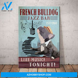 French Bulldog Jazz Bar Canvas Wall Art, Wall Decor Visual Art