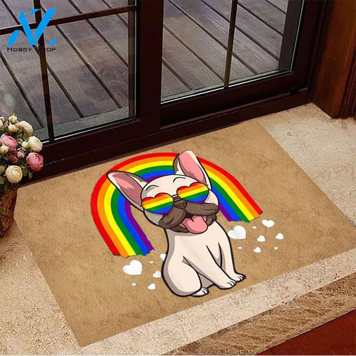 French Bulldog LGBT Rainbow Doormat Welcome Mat House Warming Gift Home Decor Gift for Dog Lovers Funny Doormat Gift Idea