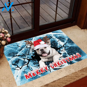 French Bulldog Merry Christmas Doormat Cute Dog Ice Crack Doormat Welcome Mat Housewarming Home Decor Gift For Dog Lovers, Friend Funny Doormat