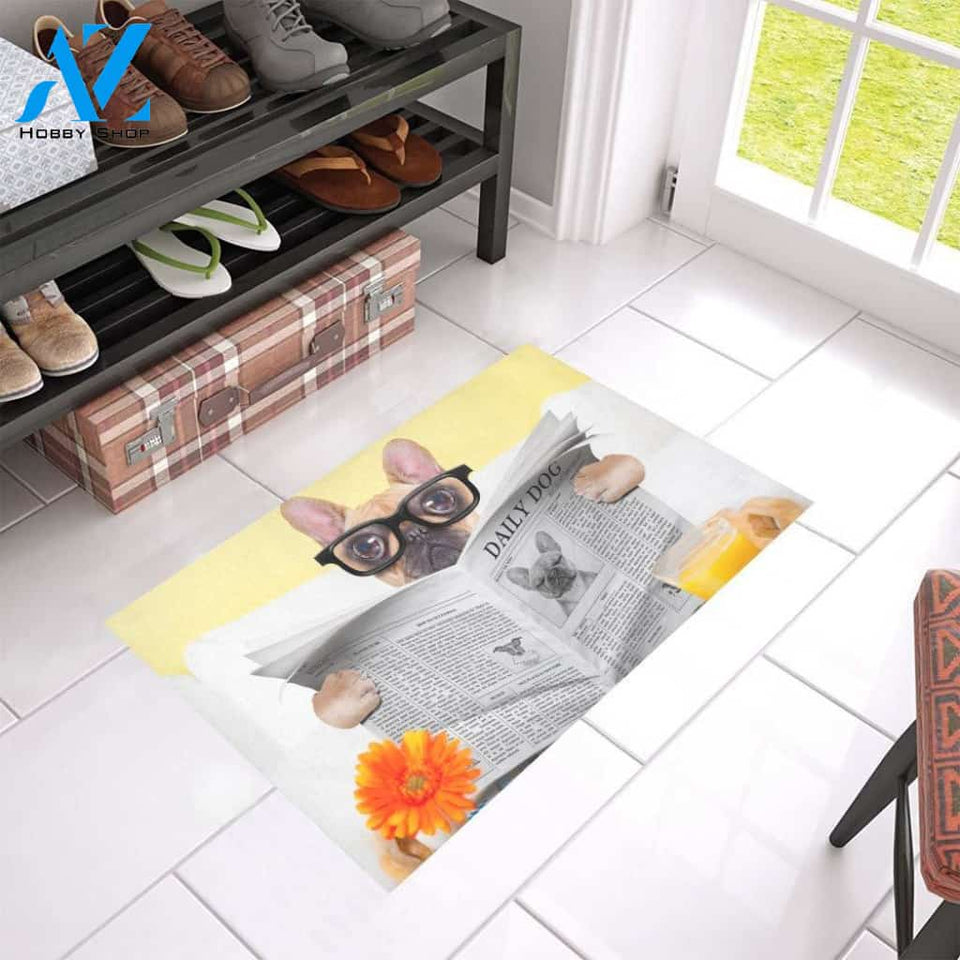 French Bulldog Reading A Newspaper Doormat Welcome Mat Housewarming Gift Home Decor Funny Doormat Gift For Dog Lovers