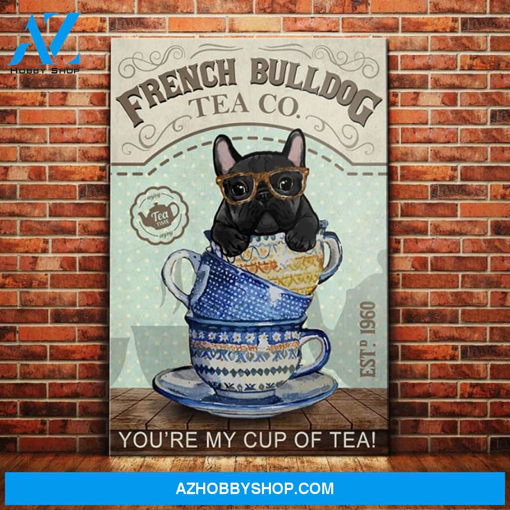 French Bulldog Tea Company Canvas Wall Art, Wall Decor Visual Art