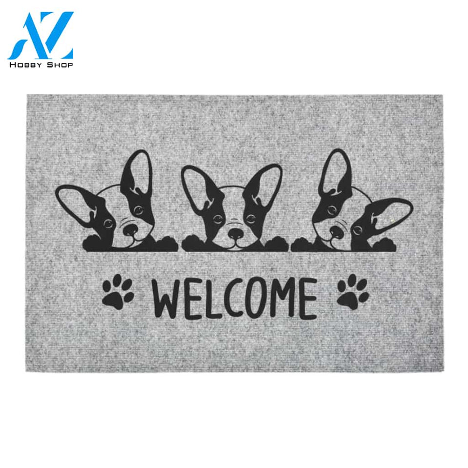 French bulldog welcome grey Doormat - Welcome Mat - Home Decor