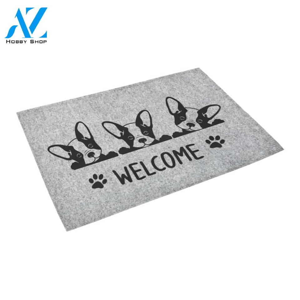 French bulldog welcome grey Doormat - Welcome Mat - Home Decor