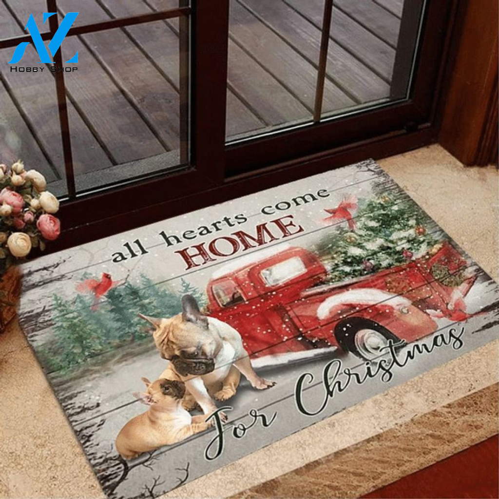 French Bulldogs Home For Christmas Doormat, Gifts For Siblings Frenchie Lovers, Doormat Welcome Mat Housewarming Home Decor Funny Doormat Gift Idea
