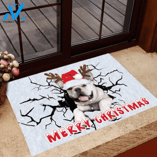 Frenchie Cracked Ice Merry Christmas Doormat Decorative Floor Mat Welcome Home Decor Funny Doormat Gift Idea