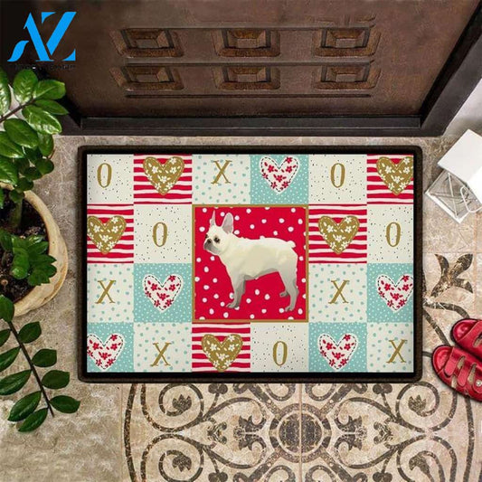 Frenchie Valentines Easy Clean Welcome DoorMat | Felt And Rubber | DO3272