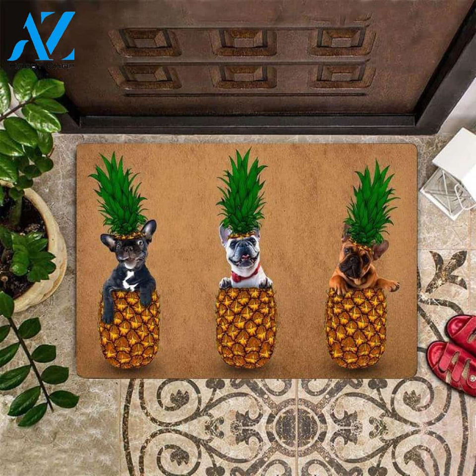 Frenchies Pineapple Cute Funny Indoor And Outdoor Doormat Warm House Gift Welcome Mat Birthday Gift For Dog Lovers