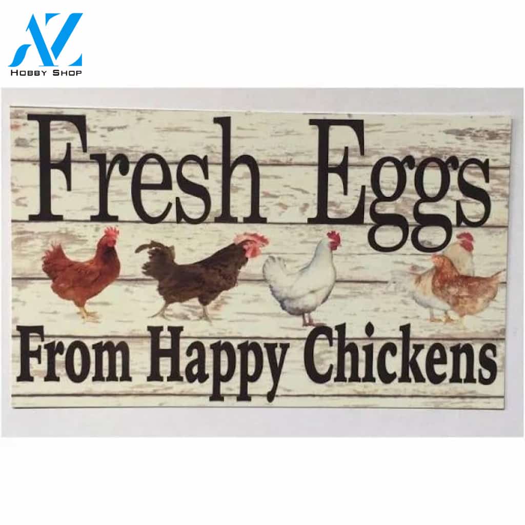 Fresh Eggs From Happy Chickens Sign - Wall Plaque or Hanging Hen House Coop Rooster Farm Rustic Wall Room