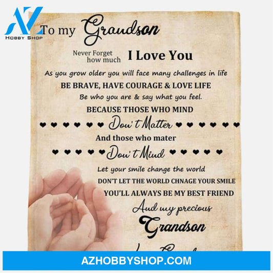 From Grandma to My Grandson - Never Forget How Much I Love You Fleece Blanket Gift For Grandson From Grandma 