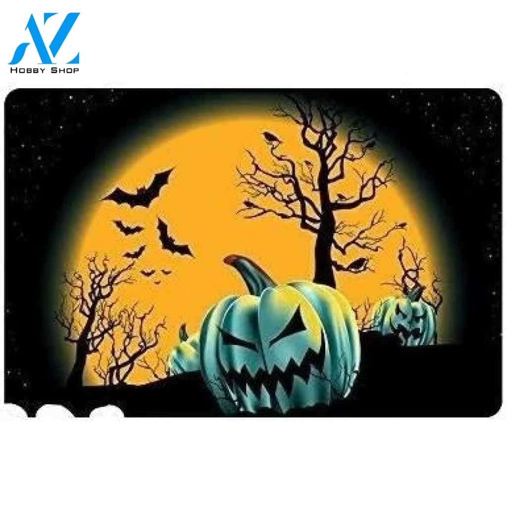 Full Moon Night Pumpkins Halloween Doormat Indoor and Outdoor Mat Entrance Rug Funny Home Decor Closing Gift Gift for Friend Idea