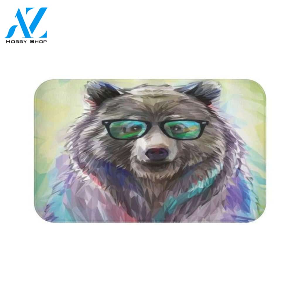 Funny Bear Bath Mat, Funny Bear Wearing Eyeglasses Bath Mat, Bear Bath Mat, Bear with Eyeglasses Bath Mat, Funny Cabin Decor, Bear Decor mat