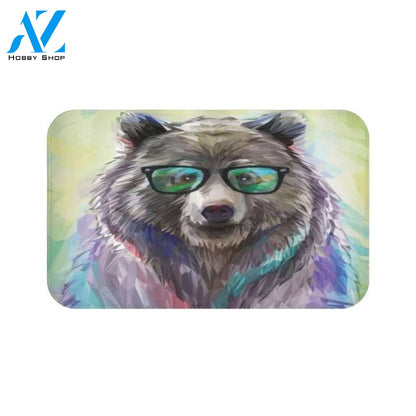 Funny Bear Bath Mat, Funny Bear Wearing Eyeglasses Bath Mat, Bear Bath Mat, Bear with Eyeglasses Bath Mat, Funny Cabin Decor, Bear Decor mat