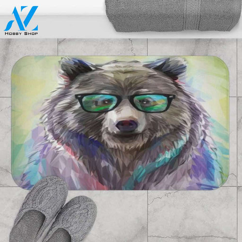 Funny Bear Bath Mat, Funny Bear Wearing Eyeglasses Bath Mat, Bear Bath Mat, Bear with Eyeglasses Bath Mat, Funny Cabin Decor, Bear Decor mat