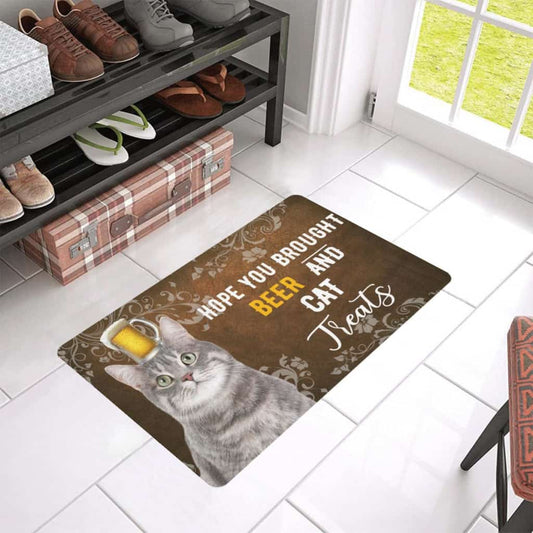 Funny Cat And Beer Lover Treats Doormat Welcome Mat