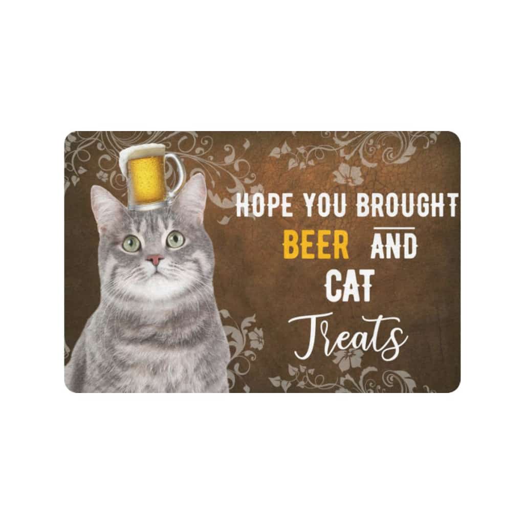Funny Cat And Beer Lover Treats Doormat Welcome Mat