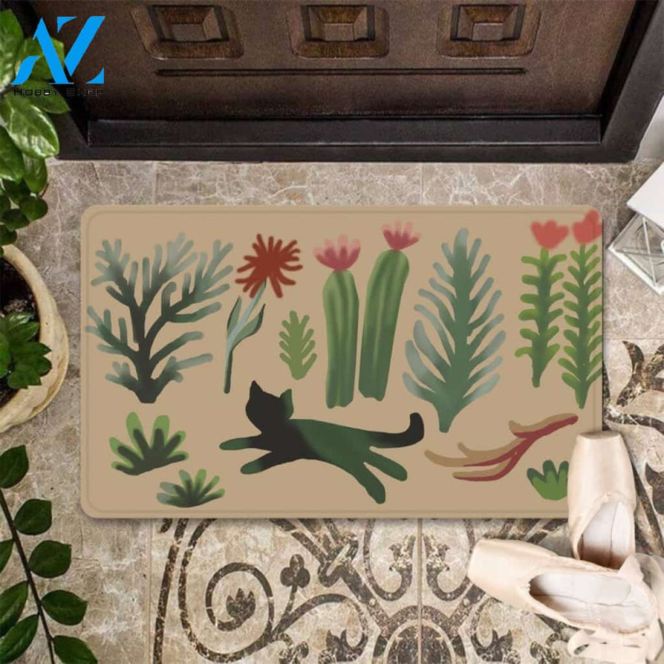 Funny Cat Cactus Welcome Doormat Welcome Mat House Warming Gift Home Decor Gift for Cat Lovers Funny Doormat Gift Idea