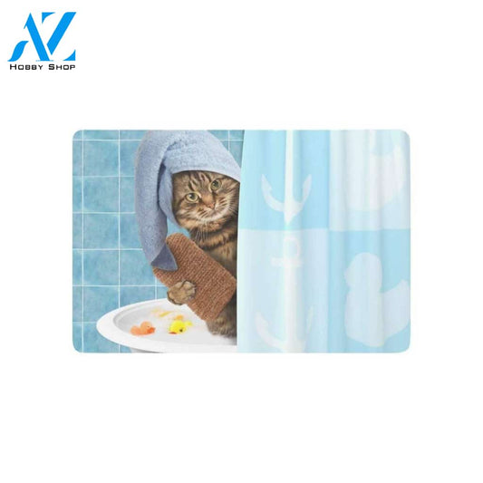Funny Cat Taking A Bath Door Mat Home Decor Doormat Welcome Mat House Warming Gift Home Decor Gift for Cat Lovers Funny Doormat Gift Idea