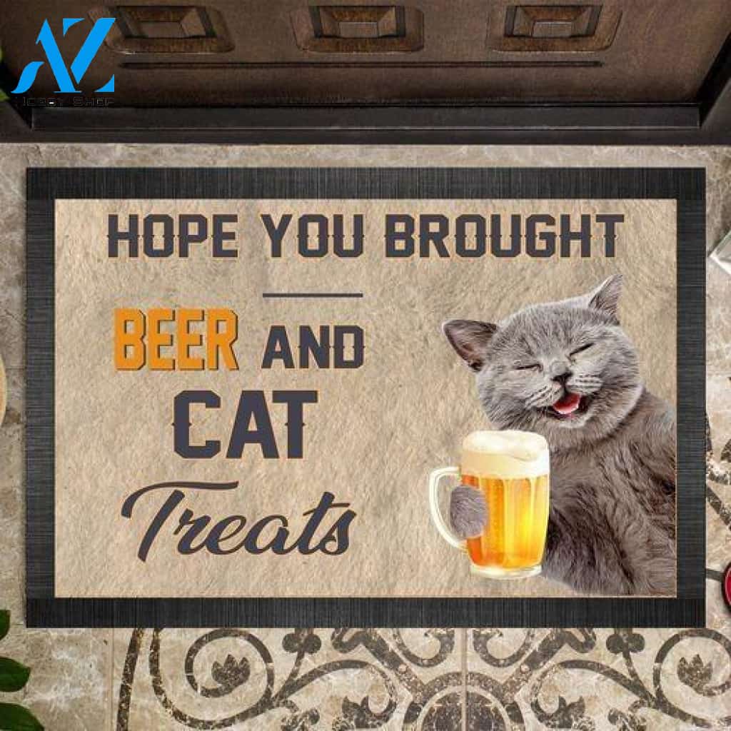 Funny Cat With Beer DoorMat | Felt And Rubber | 40x60 cm | 45x75 cm | 60x90 cm | Colorful | DO1633