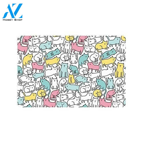 Funny Cats Cute Doodle Animals Doormat Welcome Mat House Warming Gift Home Decor Gift for Cat Lovers Funny Doormat Gift Idea