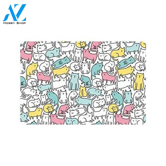 Funny Cats Cute Doodle Animals Doormat Welcome Mat House Warming Gift Home Decor Gift for Cat Lovers Funny Doormat Gift Idea