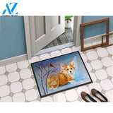 Funny Corgi Pup Snow Cardinal Indoor and Outdoor Doormat Welcome Mat Housewarming Gift Home Decor Funny Doormat Gift for Family