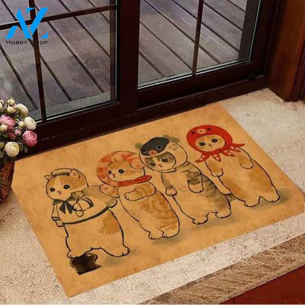 Funny Cute Cat Easy Clean Welcome DoorMat | Felt And Rubber | DO3426