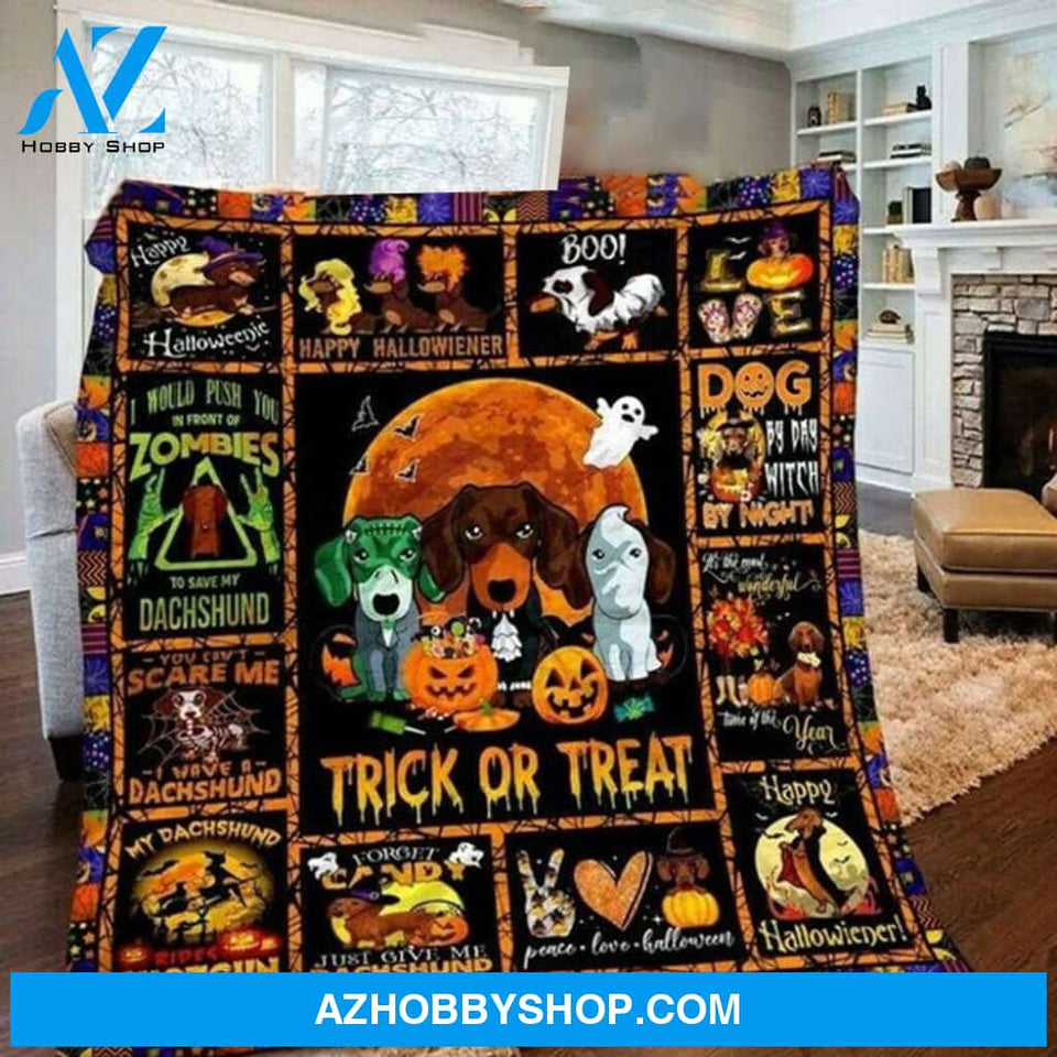 Funny Dachshund Pumpkin Moon Bat Fleece Blanket For Halloween Day Soft Blanket Fleece Blanket Home Decor Bedding Couch Sofa Soft And Comfy Cozy