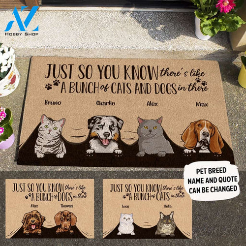 Funny Dog And Naive Cat, Just So You Know There's Like A Bunch Of Dogs And Cats Personalized Doormat