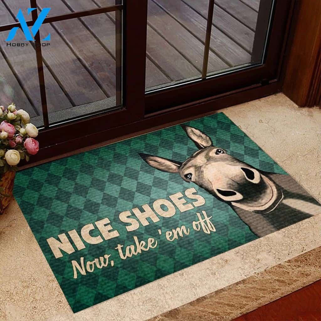 Funny Donkey Nice Shoes - Take 'em off Indoor and Outdoor Doormat Warm House Gift Welcome Mat Gift for Labrador Lovers Birthday Gift