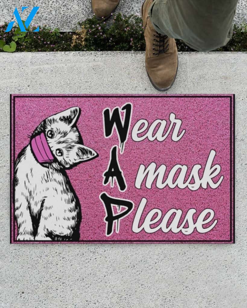 Funny Doormat Wear A Mask Please Quote Doormat Welcome Mat House Warming Gift Home Decor Gift for Cat Lovers Funny Doormat Gift Idea