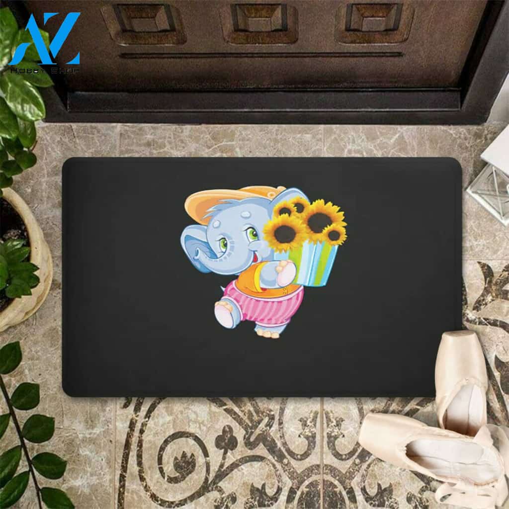 Funny Elephant And Sunflower Doormat Welcome Mat Housewarming Gift Home Decor Funny Doormat Gift Idea For Elephant Lovers
