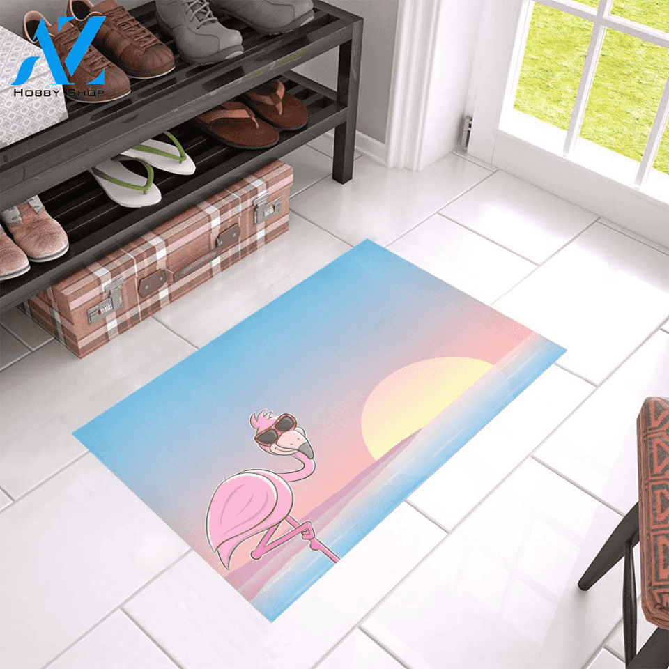 Funny Flamingo Easy Clean Welcome DoorMat | Felt And Rubber | DO2199