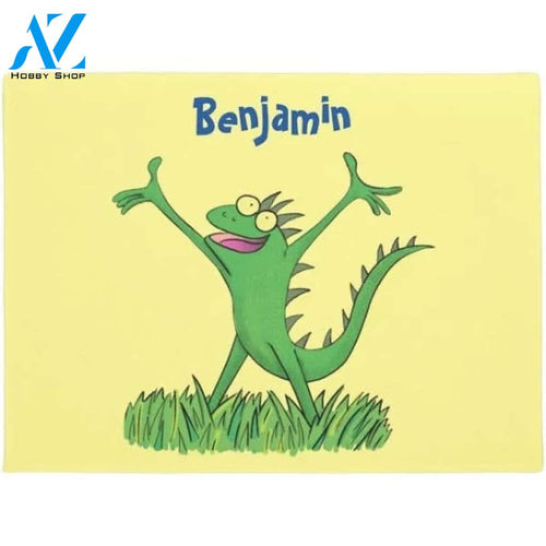 Funny Green Smiling Animated Iguana Lizard Doormat Warm House Gift Welcome Mat Gift for Friend Family