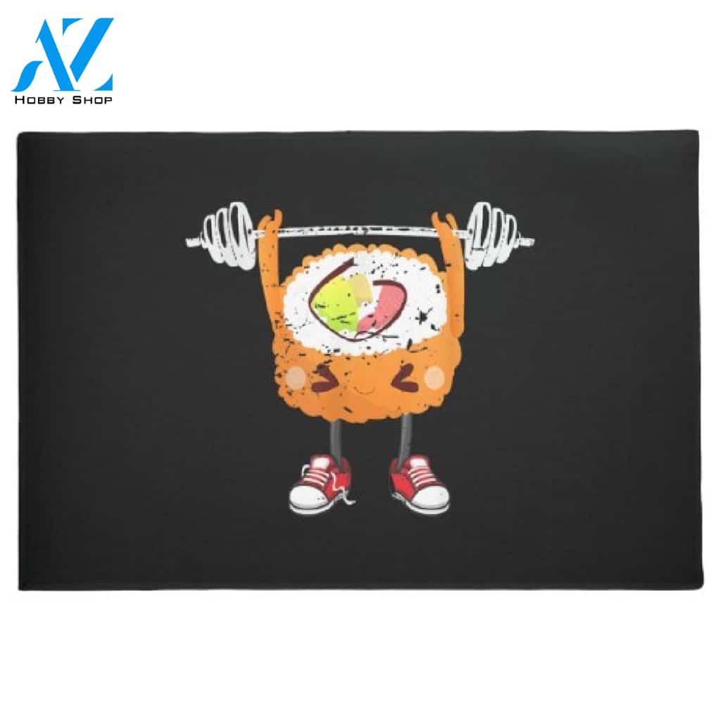 Funny Japanese Food Gym Weightlifting Gift Doormat Welcome Mat House Warming Gift Home Decor Funny Doormat Gift Idea